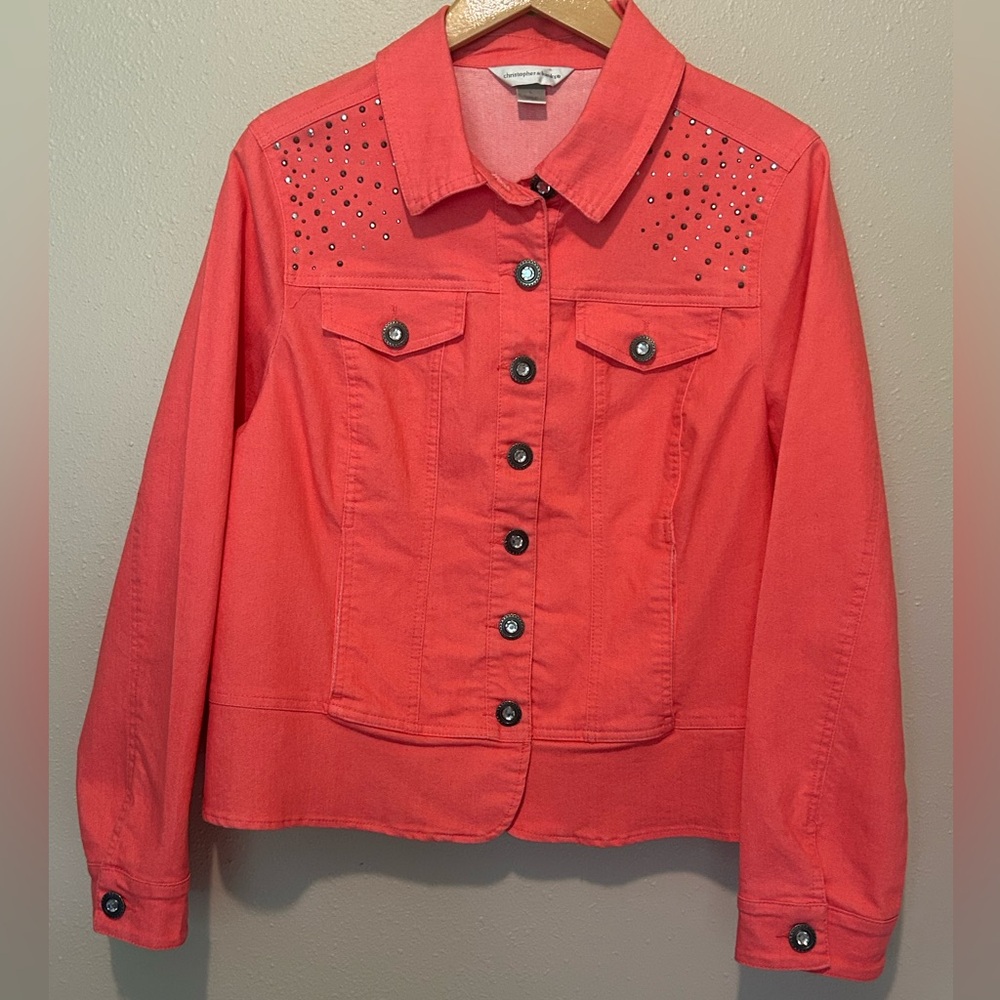 Christopher & Banks Pink Embellished Cropped Jean Jacket